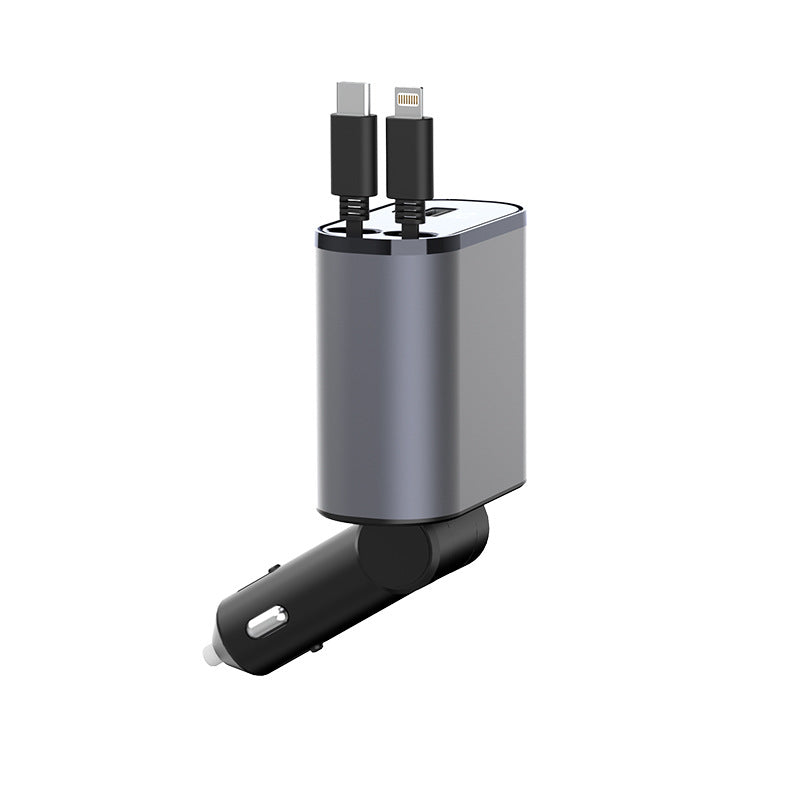 Car Multi-functional Charger:4-in-1 Retractable Charging Cable