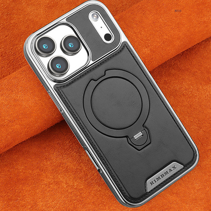 AurumLuxe Leather Kickstand Case – Premium Texture & MagSafe Support